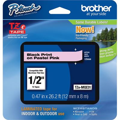 BROTHER TZEMQE31 12MM BLACK ON PASTEL PINK TAPE BROTHER — view 2