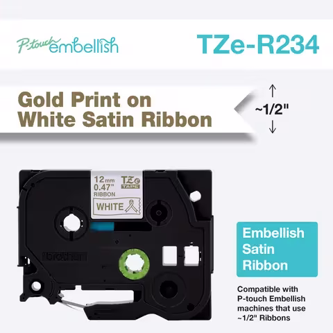 BROTHER TZER234 12MM GOLD ON WHITE RIBBON TAPE BROTHER — view 2
