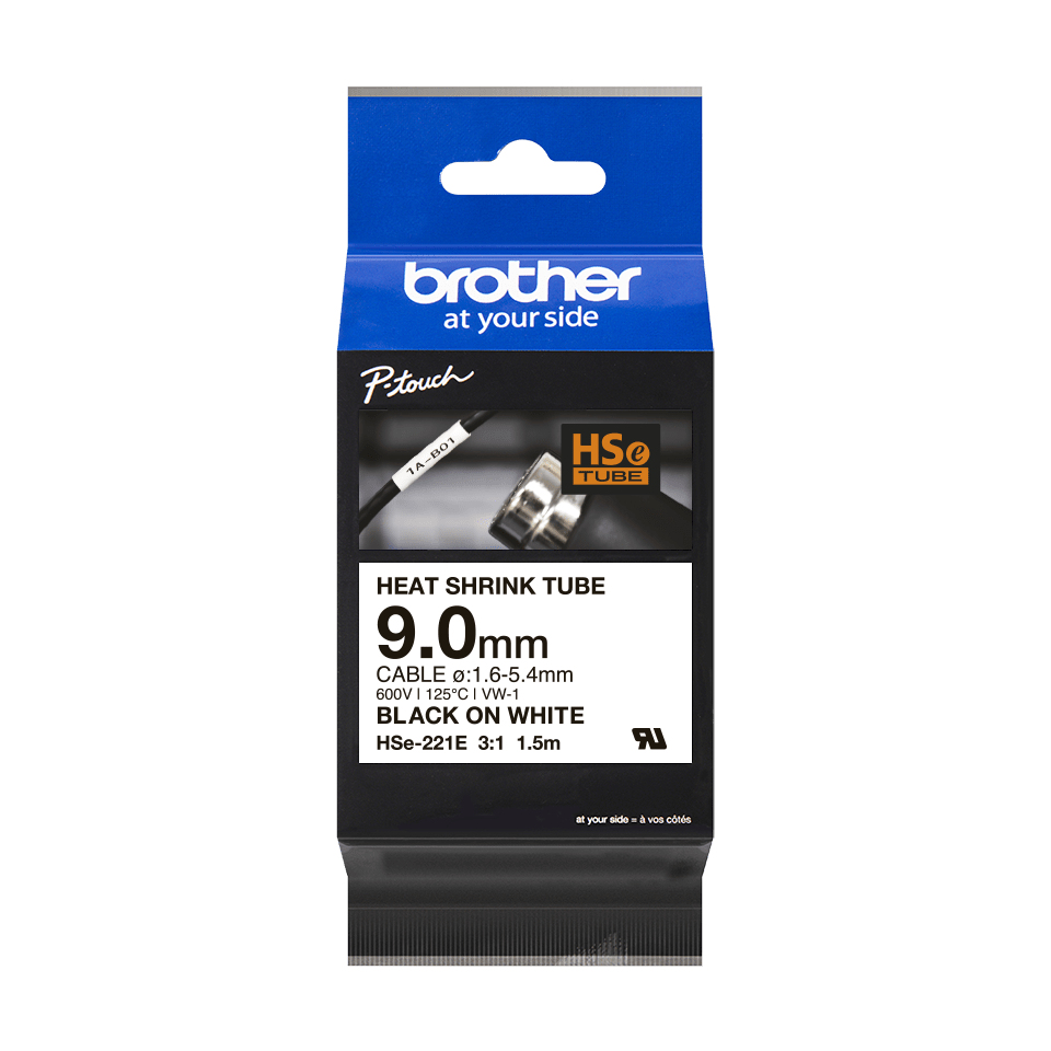 BROTHER HSE221E 9.0MM B ON W HEAT SHRINK TAPE BROTHER — view 2