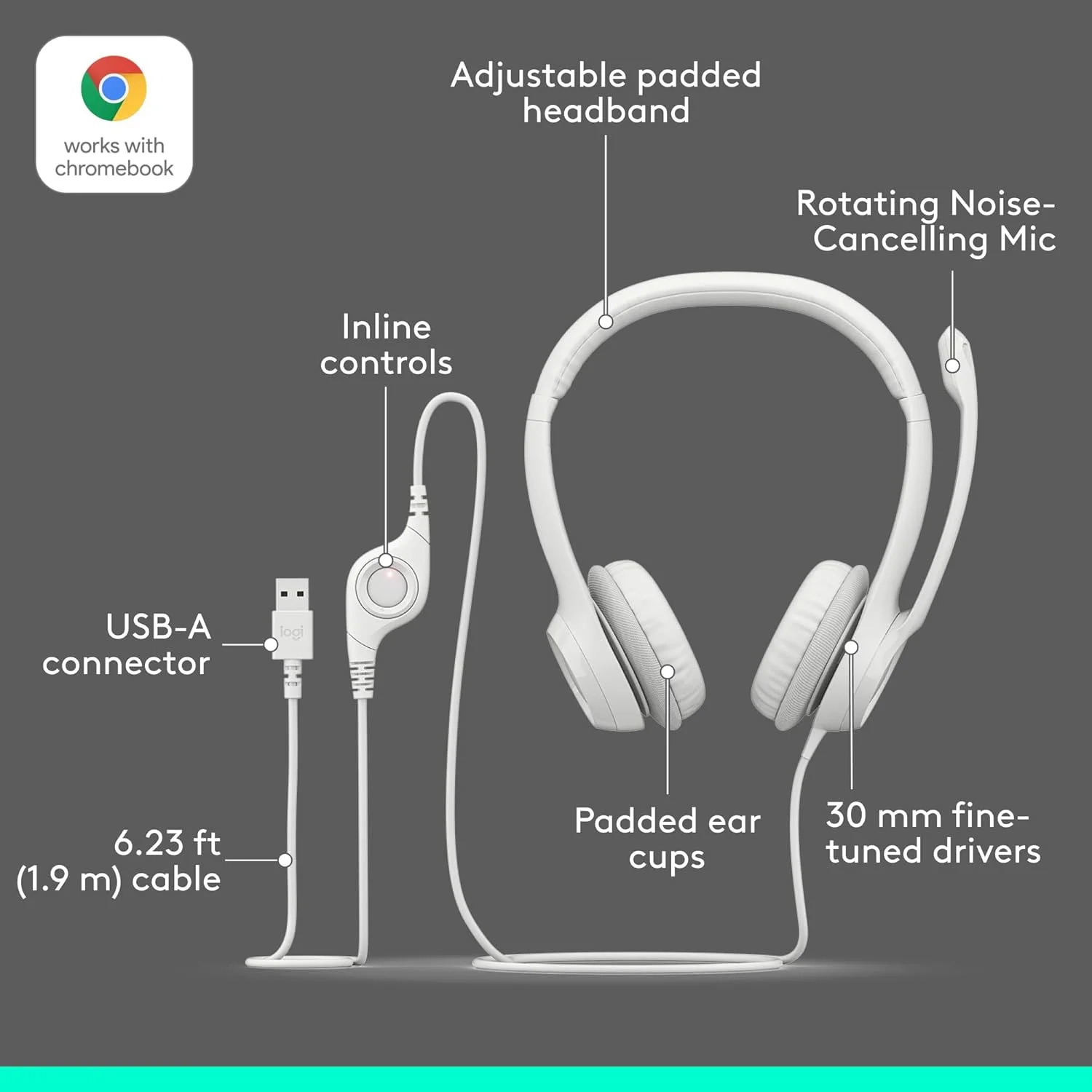 LOGITECH H390 USB DIGITAL HEADSET - OFF WHITE LOGITECH — view 2