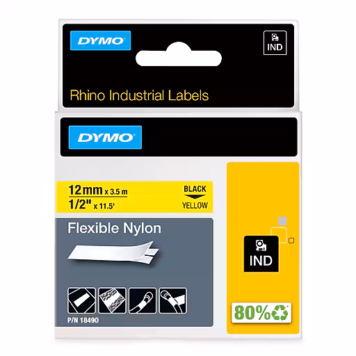 DYMO Genuine Rhino Industrial Labels-Flexible Nylon 12mm Black on Dymo — view 2
