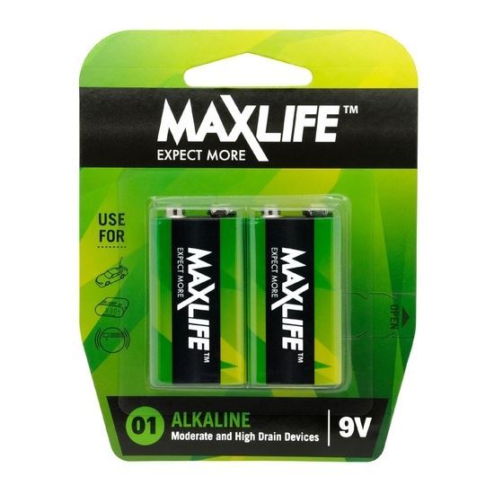 MAXLIFE 9V Alkaline Battery 2 Pack Long Lasting Alkaline Formula. Maxlife — view 2