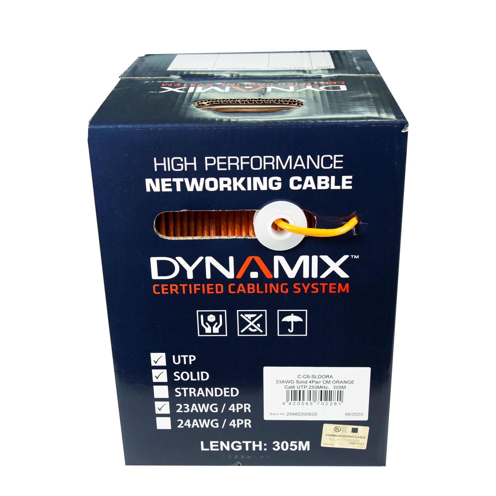 DYNAMIX 305m Cat6 Orange UTP SOLID Cable Roll, 250MHz, 23AWGx4P, PVC Dynamix — view 2