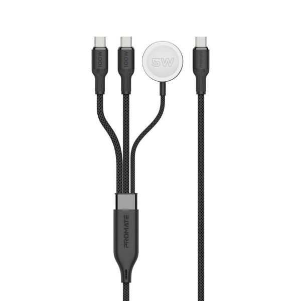 1.4m 100W High-Speed Multi Device Charging Cable W/ Apple Watch Charger. 2x 100W PD USBC Promate — view 2