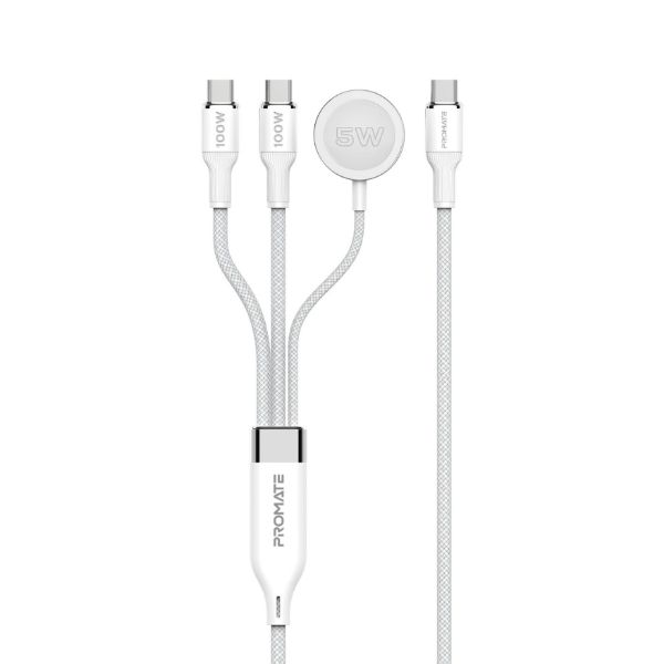 1.4m 100W High-Speed Multi Device Charging Cable W/ Apple Watch Charger. 2x 100W PD USBC Promate — view 2