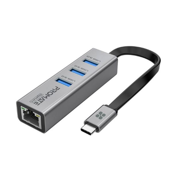 Multi-Port Hub W/ Ethernet Port & USB-C Connect 3x USB-A 3.0 Ports 1000Mbps Promate — view 1