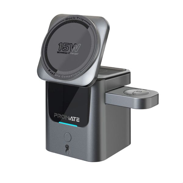 3-In-1 Ultra-Compact Auto-Fold 15W MagSafe Compatible Wireless Charging Station Promate — view 2