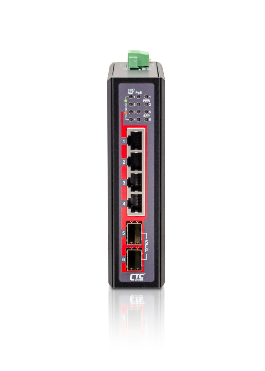 Industrial GbE PoE Switch 4x GbE RJ45 + 2x 100/1000 Base-X SFP With 4x PoE 120W CTCUNION — view 2
