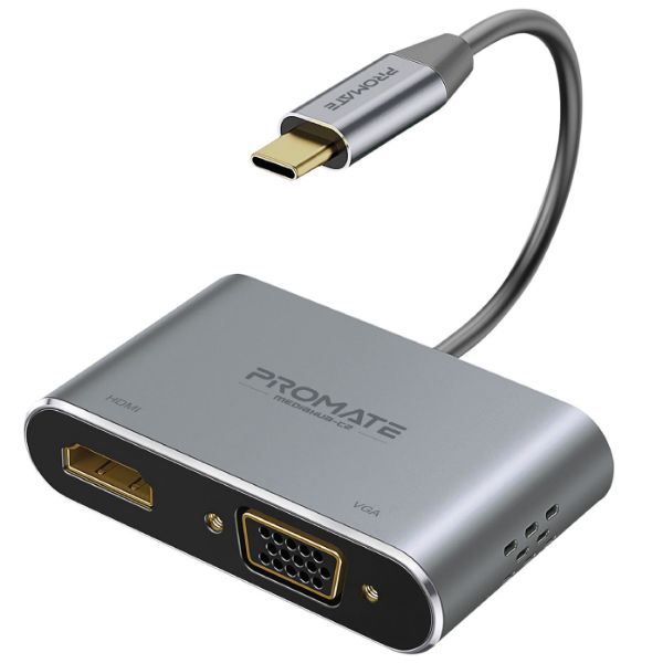 USB-C Display Adapter W/ 4K UHD HDMI & 1080p VGA. Easy Instal Plug & Play. Grey PROMATE — view 2