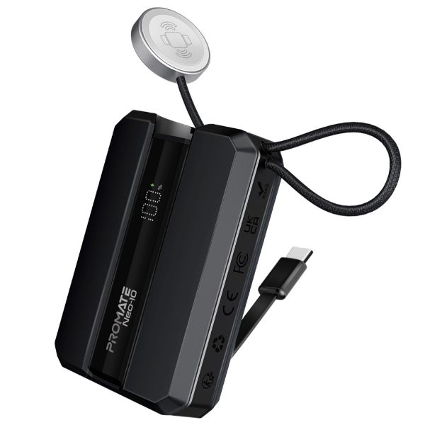 10000mAh 30W PD Ultra-Fast Power Bank W/ Built-In USB-C Cable & Apple Watch Charger PROMATE — view 2