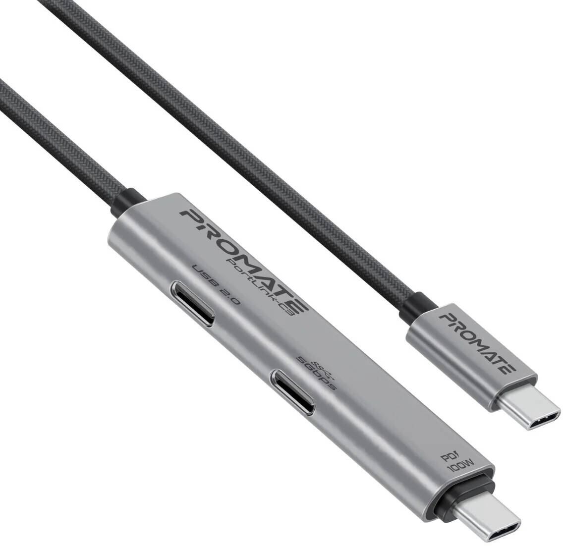 PROMATE 1.5m 100W USB-C to USB-C Dual USB-C Port Data & Charge Promate — view 2
