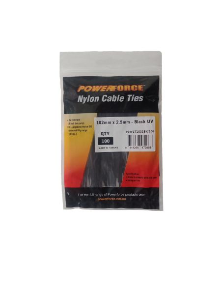 2.5 X 102mm Black UV Cable Ties Pack Of 100 8kgs Tensile Strength POWERFORCE — view 2