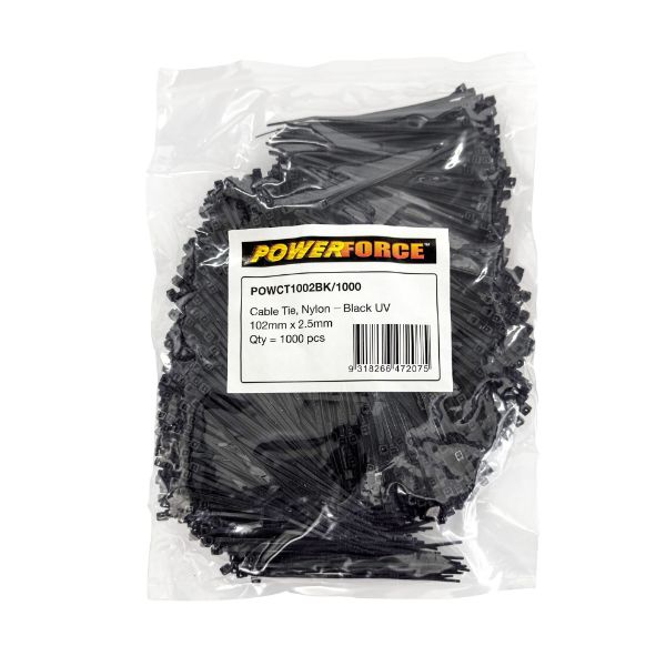 2.5 X 102mm Black UV Cable Ties Pack Of 1000 8kgs Tensile Strength POWERFORCE — view 2