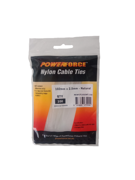 2.5 X 102mm Natural Cable Ties Pack Of 100 8kgs Tensile Strength POWERFORCE — view 2