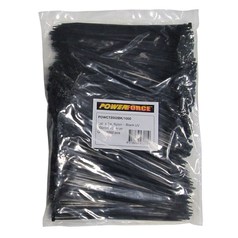 2.8 X 200mm Black UV Cable Ties Pack Of 1000 8kgs Tensile Strength POWERFORCE — view 2