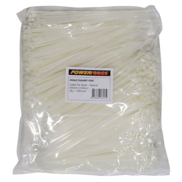 4.8 X 250mm Natural Cable Ties Pack Of 1000 22kgs Tensile Strength POWERFORCE — view 2