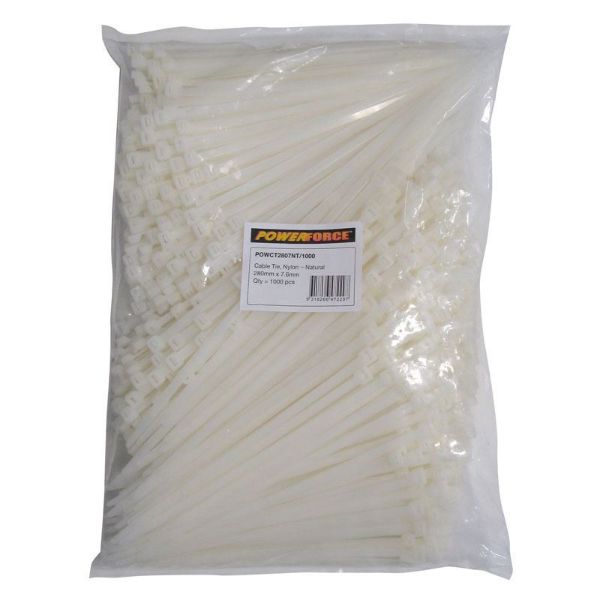 7.6 X 280mm Natural Cable Ties Pack Of 1000 55kgs Tensile Strength POWERFORCE — view 2