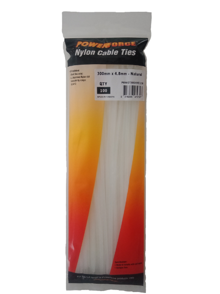 4.8 X 300mm Natural Cable Ties Pack Of 100 22kgs Tensile Strength POWERFORCE — view 2
