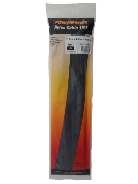 4.8 X 370mm Black UV Cable Ties Pack Of 100 22kgs Tensile Strength POWERFORCE — view 2