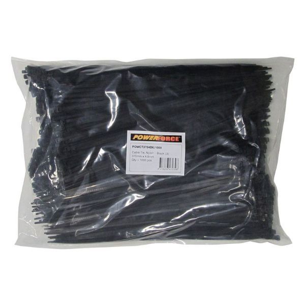 4.8 X 370mm Black UV Cable Ties Pack Of 1000 22kgs Tensile Strength POWERFORCE — view 2