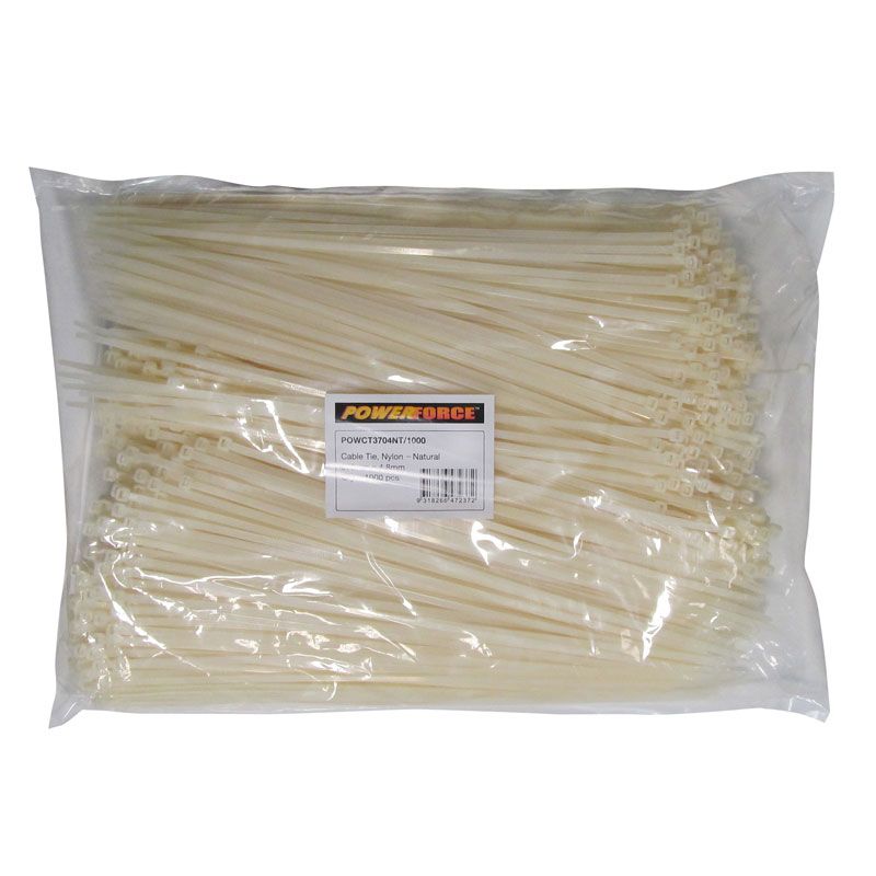 4.8 X 370mm Natural Cable Ties Pack Of 1000 22kgs Tensile Strength POWERFORCE — view 2