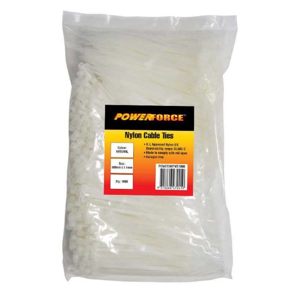 7.6 X 380mm Natural Cable Ties Pack Of 1000 55kgs Tensile Strength POWERFORCE — view 2