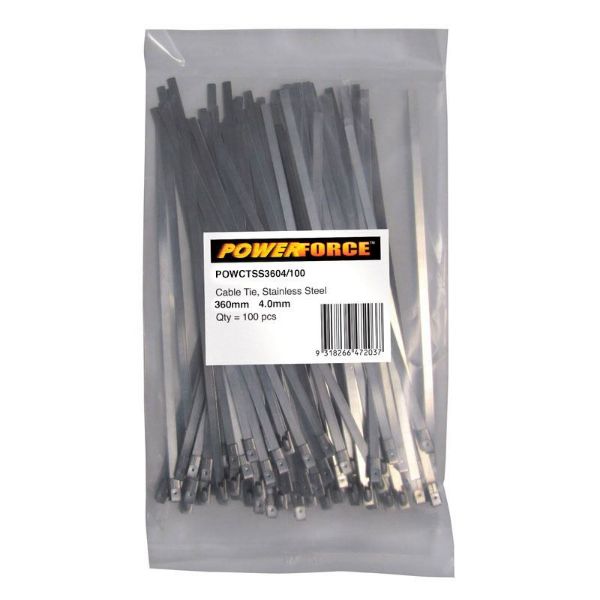 4.6 X 360mm 316L Stainless Steel Cable Ties Pack Of 100 667N/68kgs Tensile Strength POWERFORCE — view 2