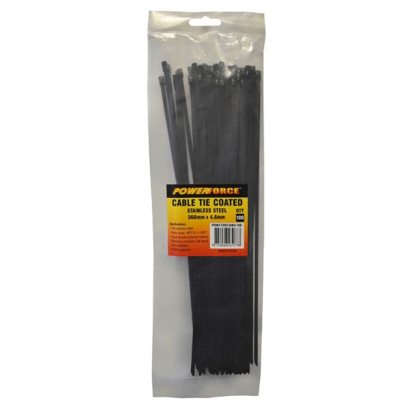 4.6 X 360mm 316L Stainless Steel Cable Ties Pack Of 100 667N/68kgs Tensile Strength POWERFORCE — view 1