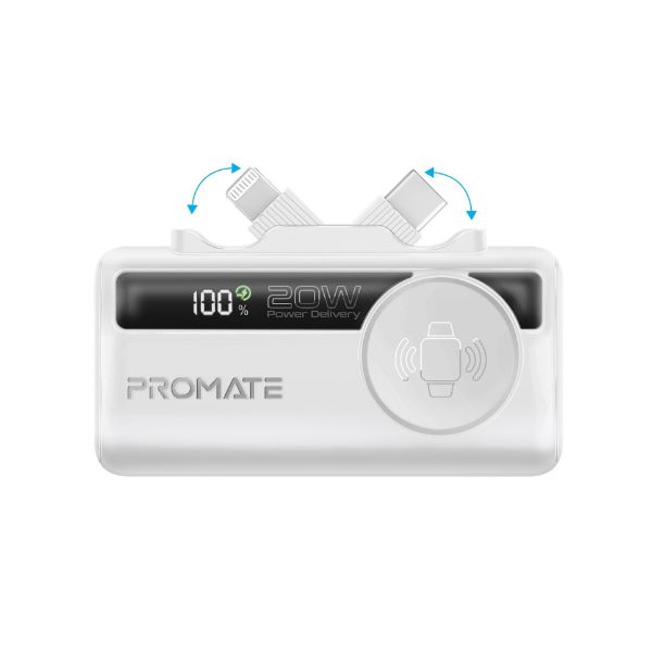 5000mAh Ultra-Compact Fast Charging Power Bank In-Built Dual Folding USB-C & Lightning Promate — view 2