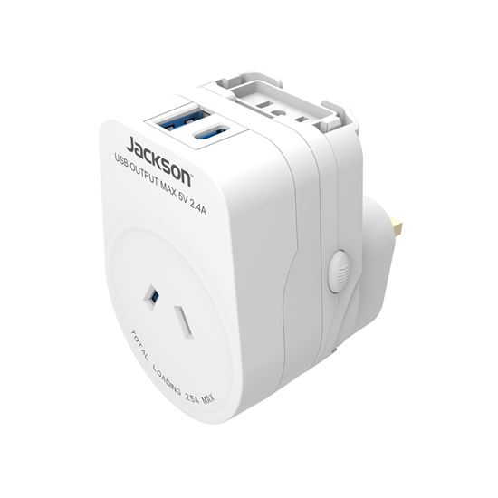 JACKSON Outbound Travel Adaptor with USB-A/C. Converts 2-Pin NZ/AUS Jackson — view 1