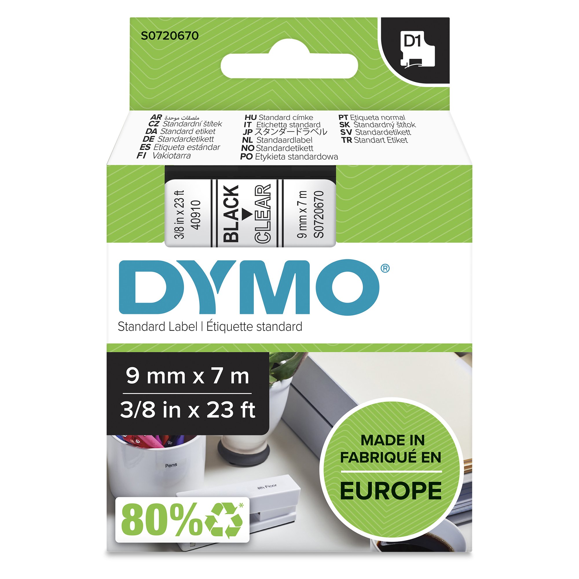 DYMO Genuine D1 Label Cassette Tape 9mm x 7M, Black on Clear Dymo — view 2