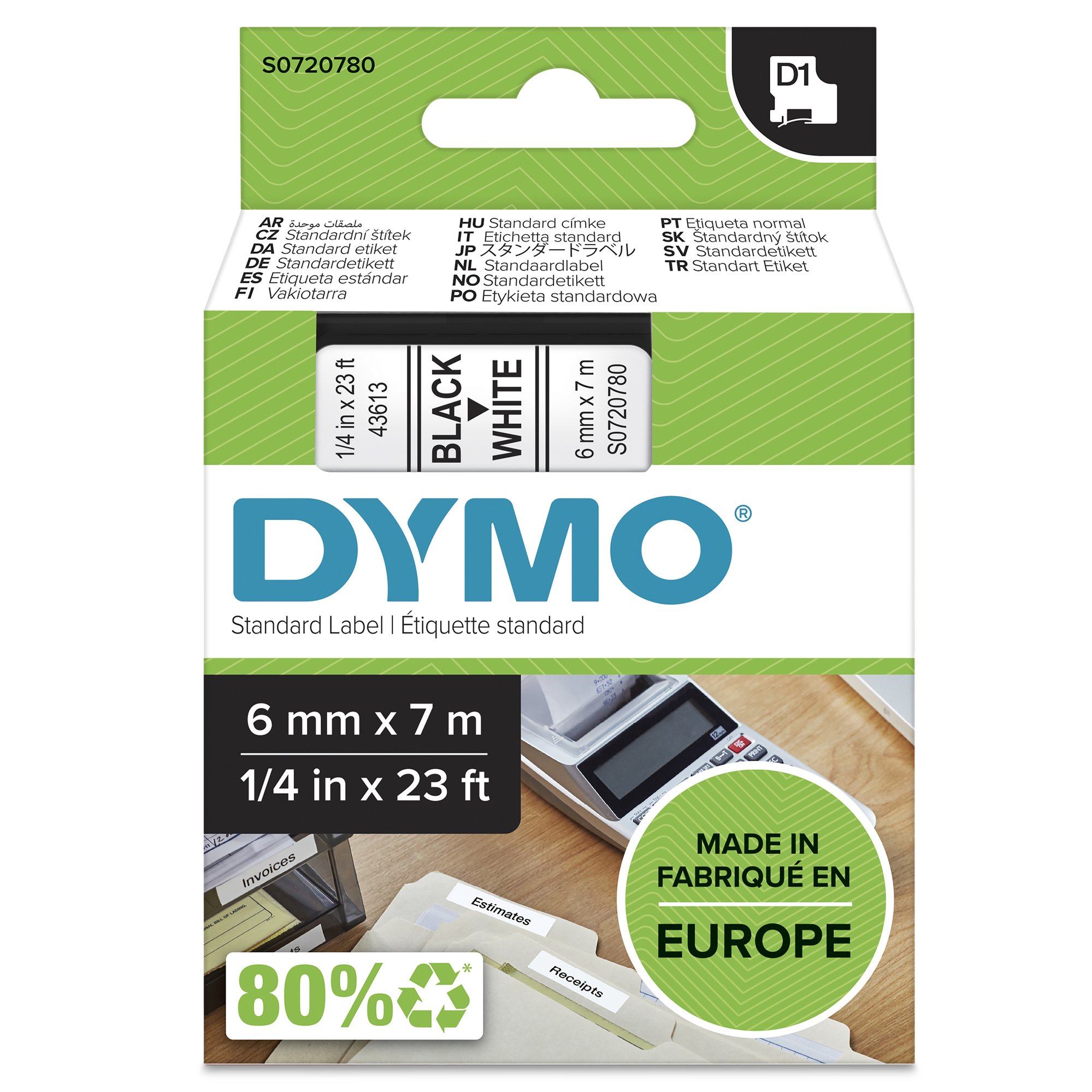 DYMO Genuine D1 Label Cassette Tape 6mm x 7M, Black on White Dymo — view 2