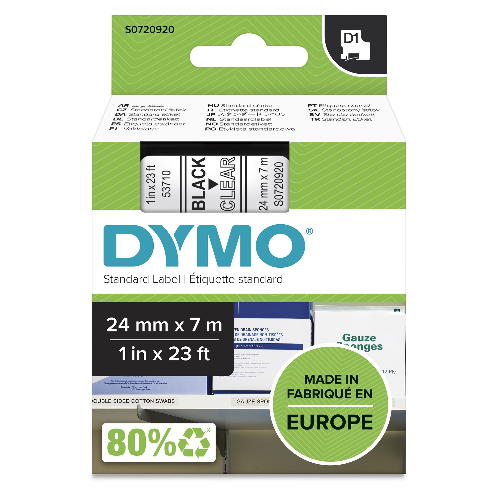DYMO Genuine D1 Label Cassette Tape 24mm x 7M,  Black on Clear Dymo — view 2