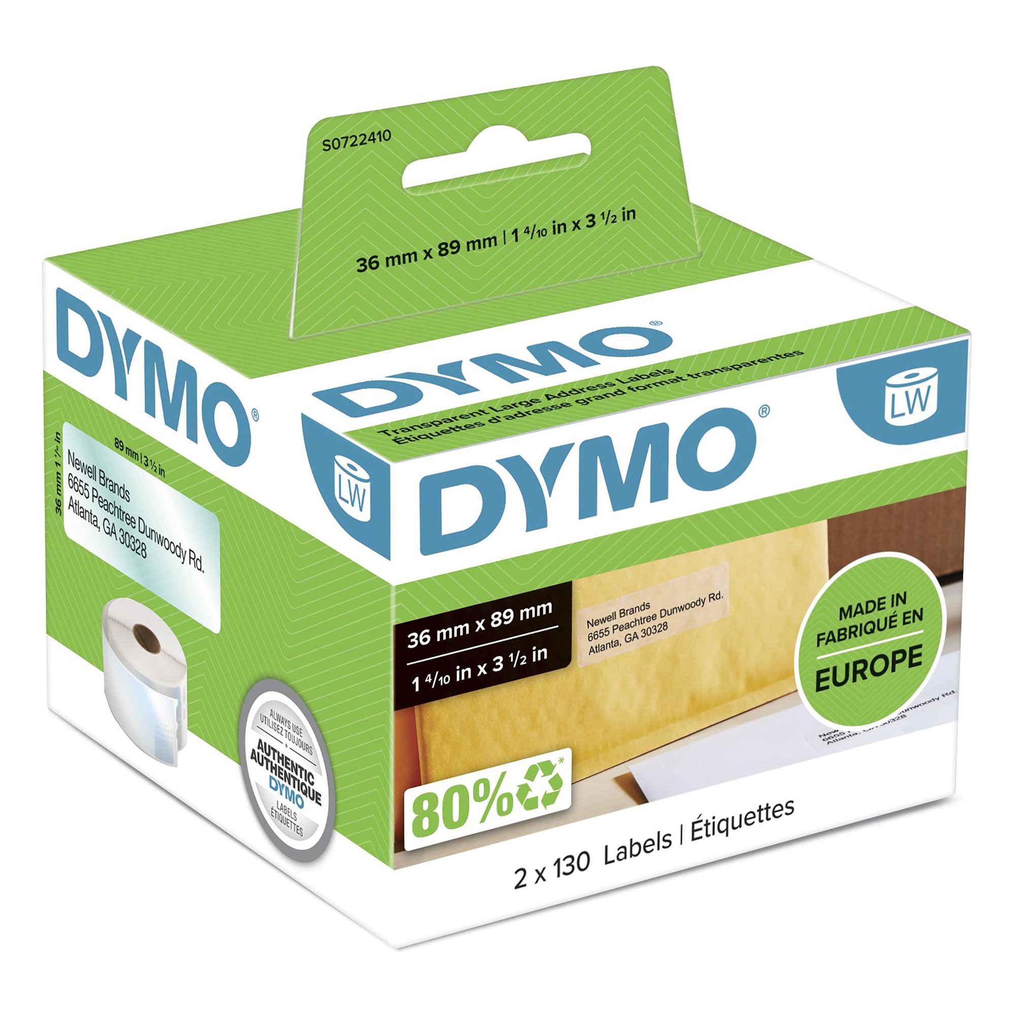 DYMO Genuine LabelWriter Large Address Labels 36mm x 89mm Clear Dymo — view 2