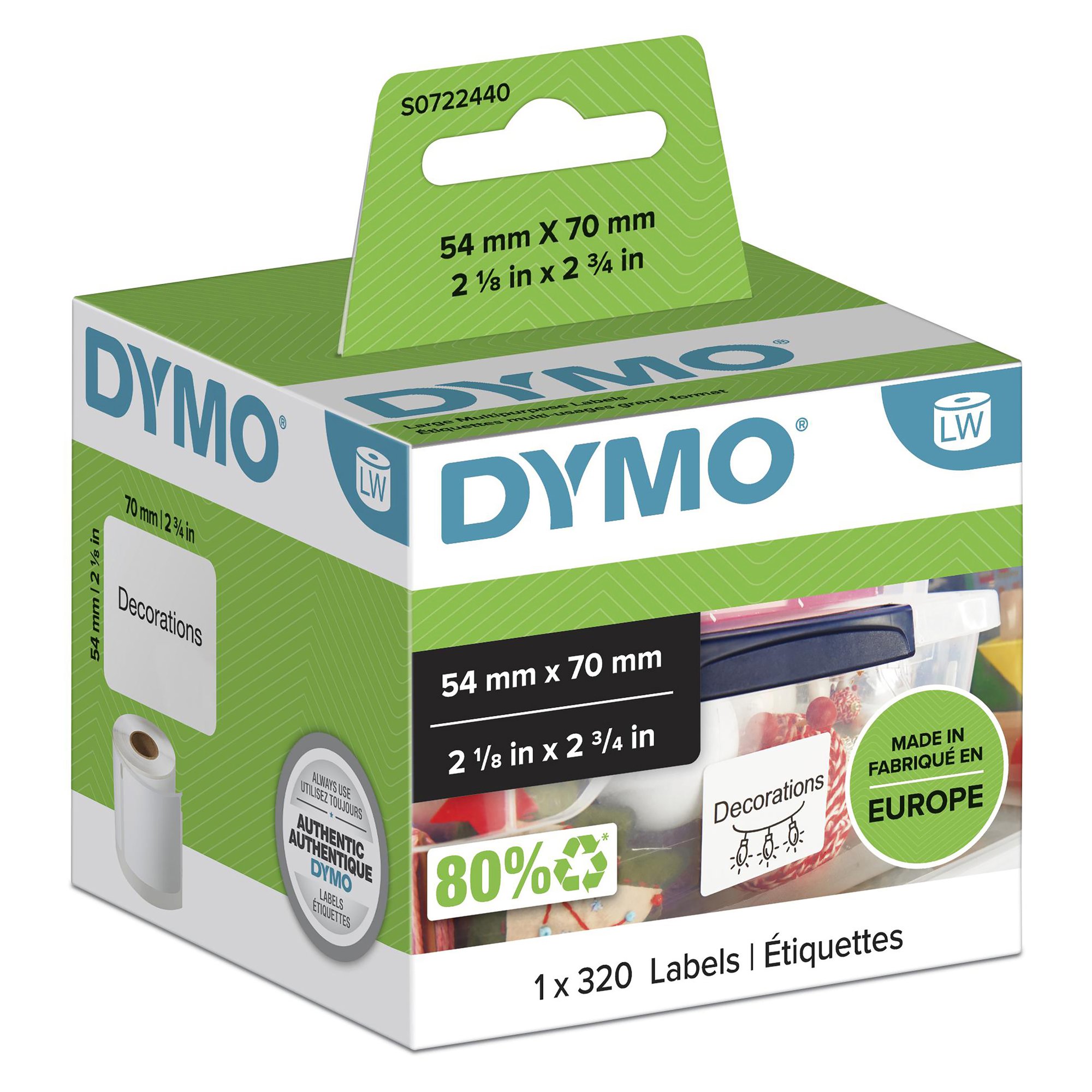 DYMO Genuine LabelWriter Multi- Purpose Labels, 54mm x 70mm Black Dymo — view 2