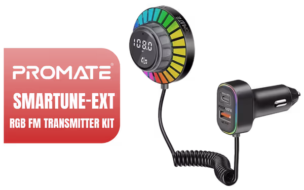 RGB FM Transmitter W/ Handsfree & 30W PD & QC3.0 Includes 1.5m Extenstion Cord Promate — view 2
