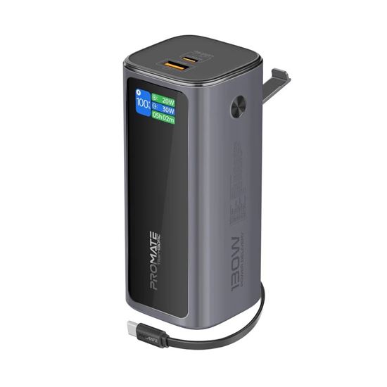 PROMATE 20000mAh 130W Aluminium Power Bank with Rectractable USB-C promate — view 2