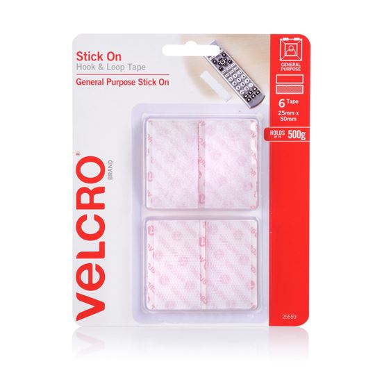 VELCRO Brand 25mm x 50mm Hook & Loop Pre-Cut Stick On 6 Pack Velcro — view 2