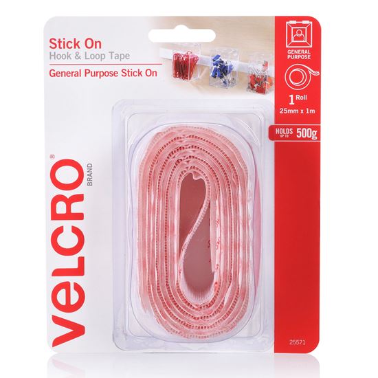 VELCRO Brand 25mm x 1m Stick On Hook & Loop Tape. Designed for Velcro — view 2