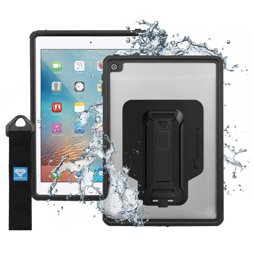 Waterproof Case with Handstrap- Kickstand and X-Mount for iPad 9.7"" Black (Ipad Air 2) Armor-X — view 2