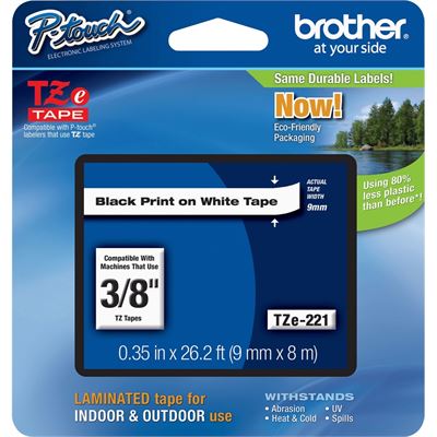 Brother TZe-221 9mm x 8m Black on White Tape Brother — view 2