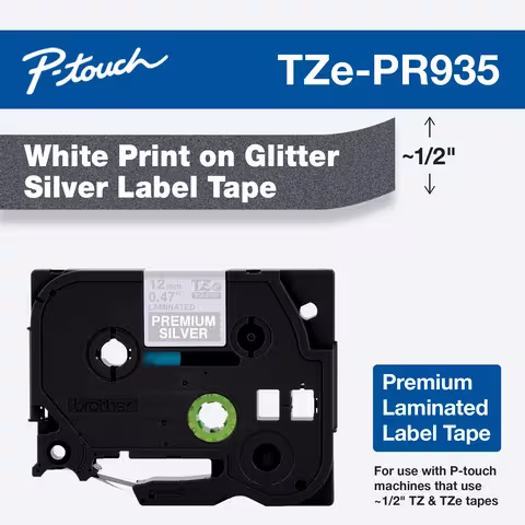 Brother TZe-PR935 12mm White on Premium Silver Labelling Tape Brother — view 2