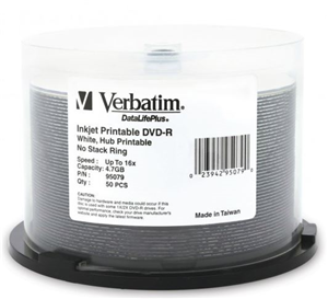 Verbatim DVD-R 4.7GB 16x White Wide Inkjet Printable 50pk on Spindle Verbatim — view 2