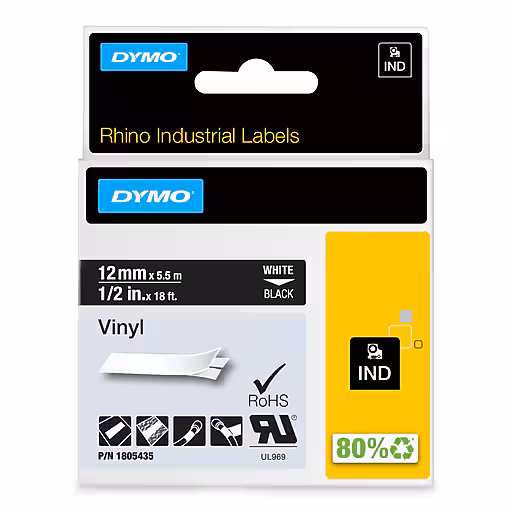 Dymo Rhino Vinyl 12mm Tape Blk Dymo — view 2