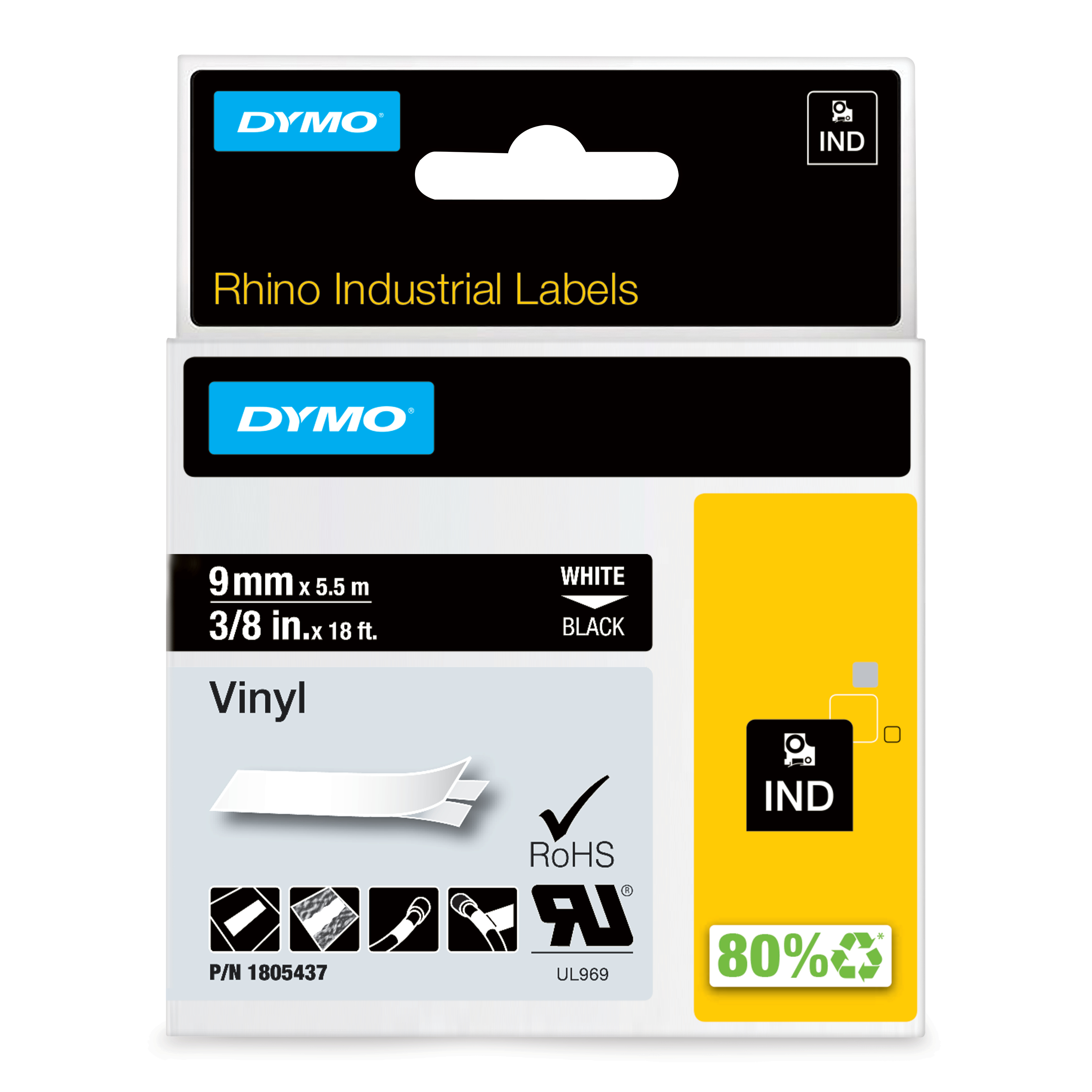 Dymo Rhino Vinyl 9mm Tape Blk Dymo — view 2