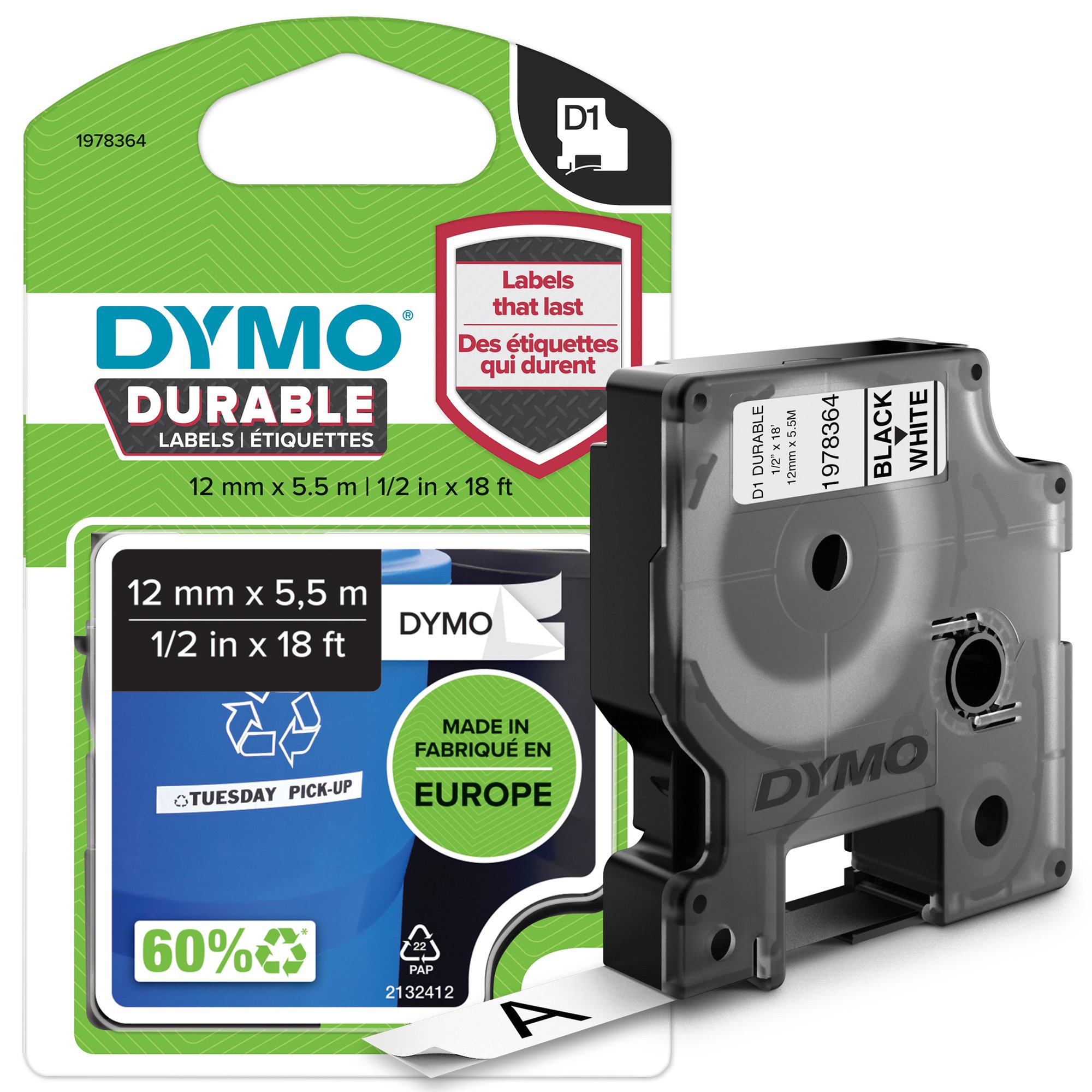 Dymo D1 Blk on Wht 12mm x 5.5m Dymo — view 2
