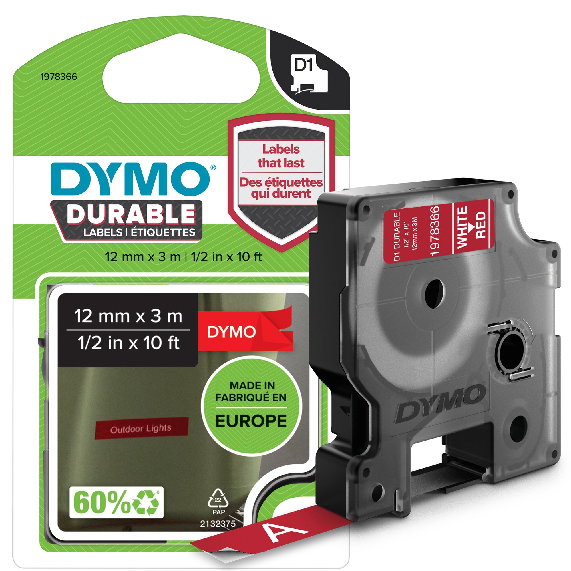 Dymo D1 Wht on Red 12mm x 3m Dymo — view 2