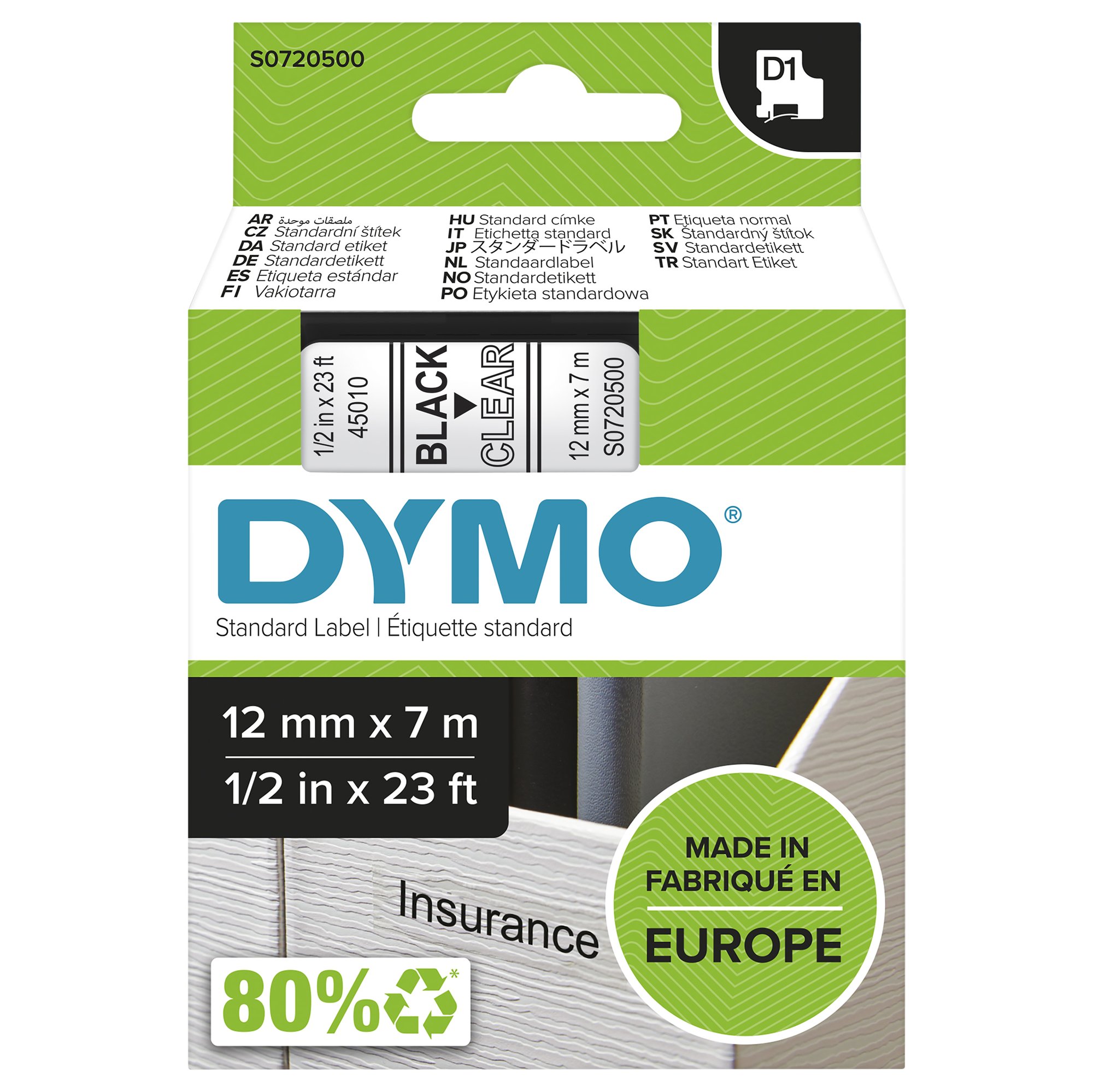 Dymo Blk on Clr 12mmx7m Tape Dymo — view 2