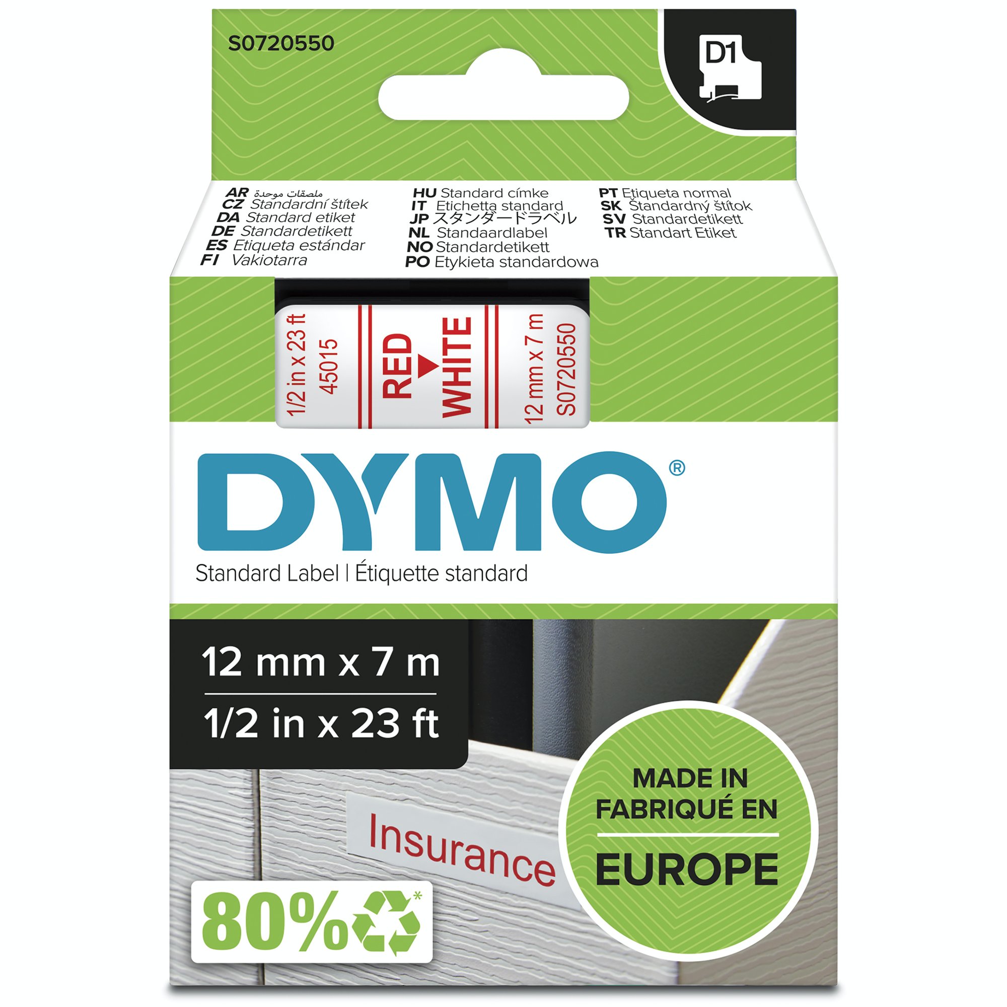 Dymo Red on Wht 12mmx7m Tape Dymo — view 2